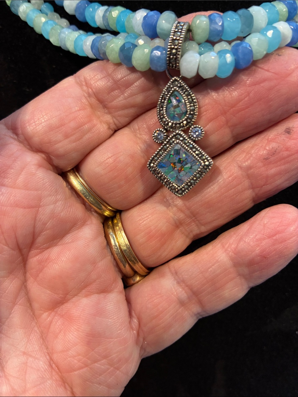 Beautiful Judith Jack Necklace with Sterling Opal Pendant and Marcosite Clasp